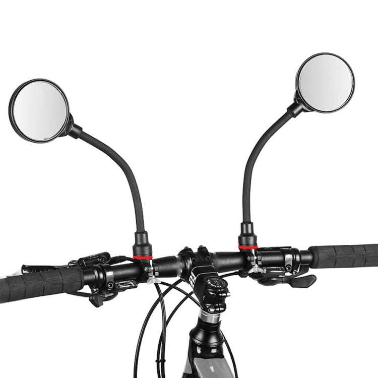 Adjustable motorcycle rearview mirror pair with round convex lenses and black arms