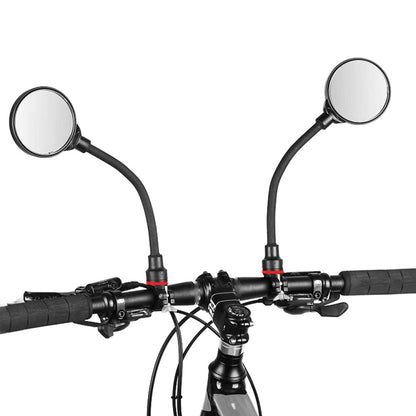 Adjustable motorcycle rearview mirror pair with round convex lenses and black arms