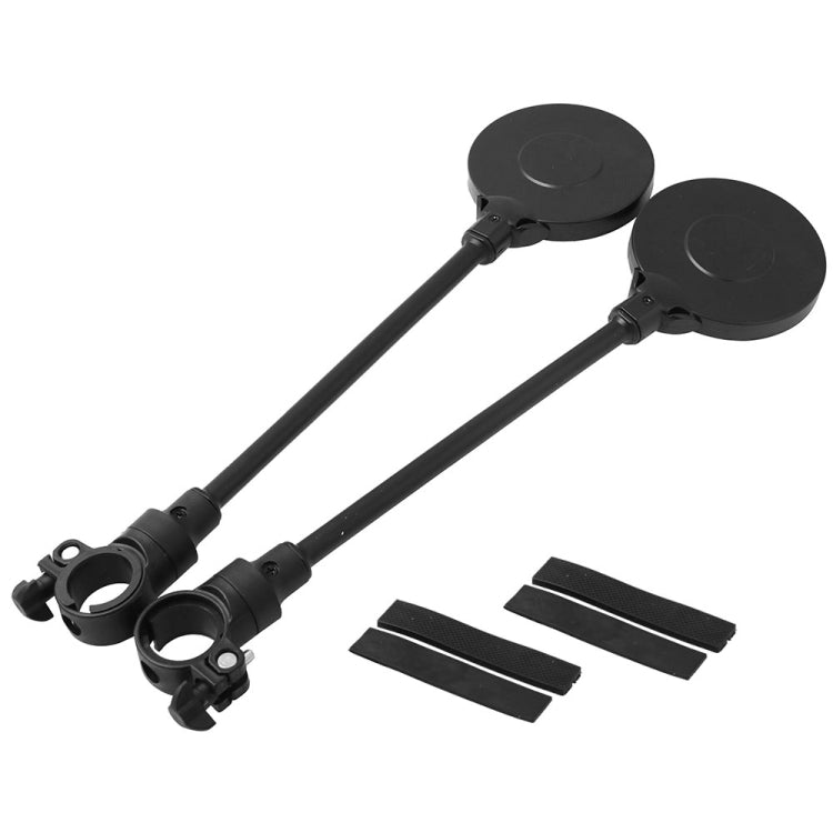Rearview mirror pair with two round lenses, long black support arms, mounting clamps