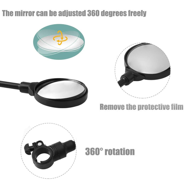 Two round convex mirrors with 360-degree rotating mounts on black stalks