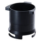 Black rotary dosing cup feeder for coffee machine, metal cup with side grips