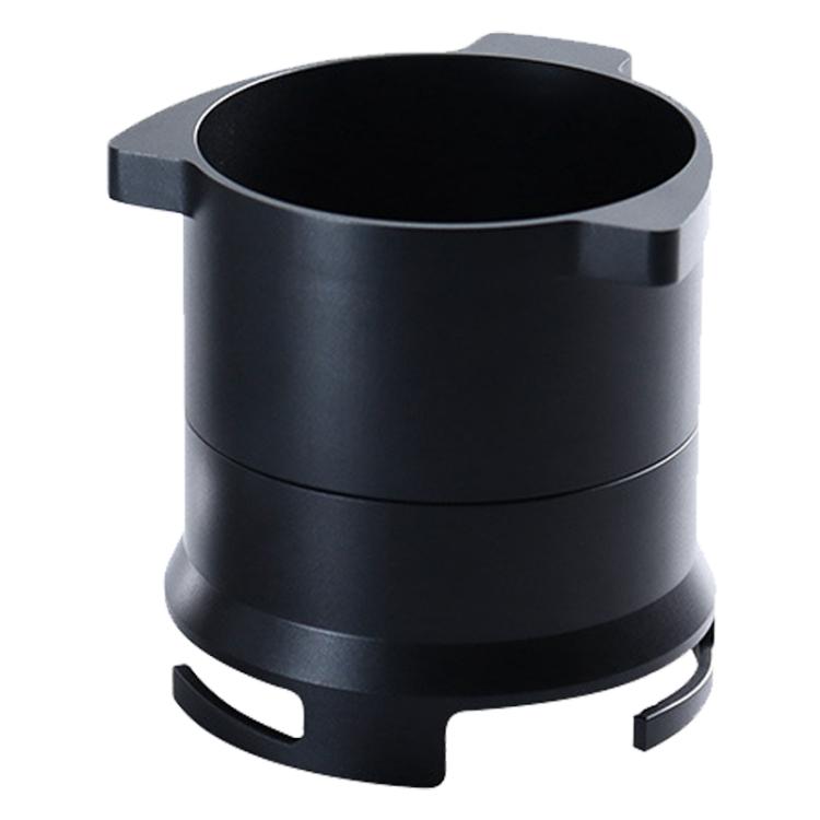 Black rotary dosing cup feeder for coffee machine, metal cup with side grips
