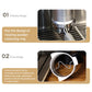 Rotary dosing cup feeder on espresso machine, showing rotating powder spout area