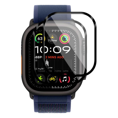 Curved watch screen protectors shown over an Apple Watch Ultra display