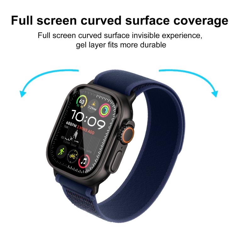 Curved screen protector fitted across an Apple Watch Ultra display