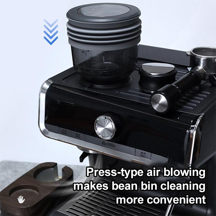 Gray silicone accordion bellows air blower with mounting opening on coffee machine