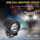 IP68 full-weather-sealed black dual-lens LED motorcycle spotlights with water spray