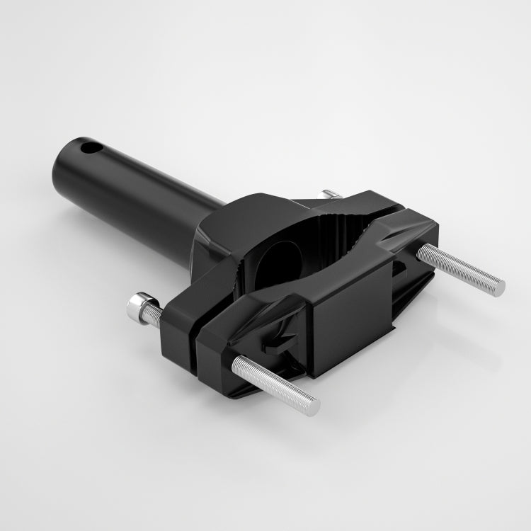 Black spotlight mounting bracket assembly with clamp and two threaded rods