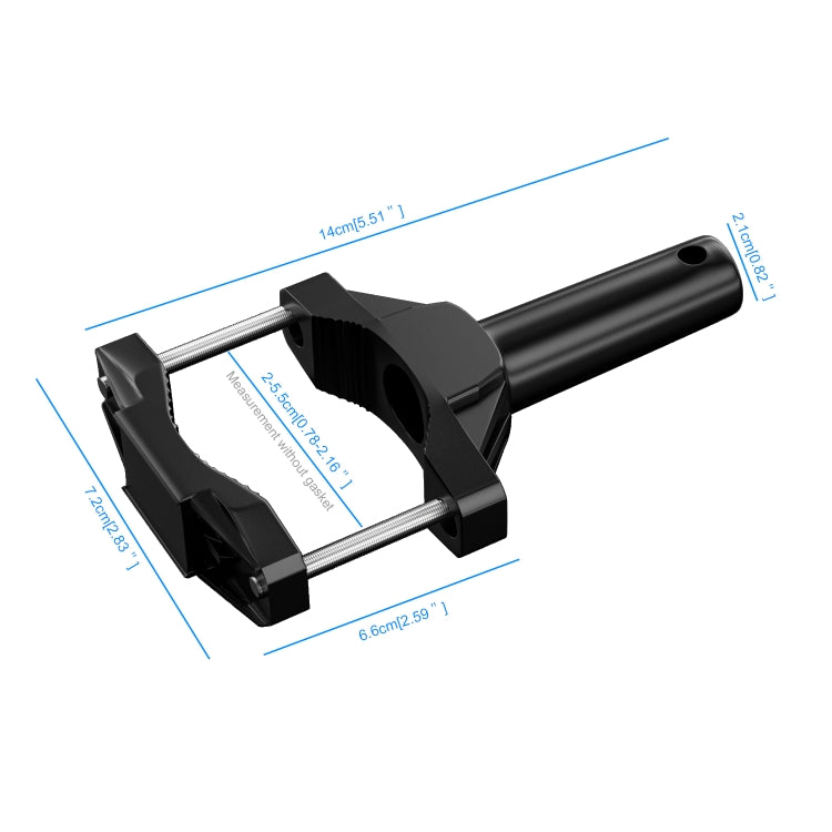 Black spotlight mounting bracket with U-clamp and two long threaded rods