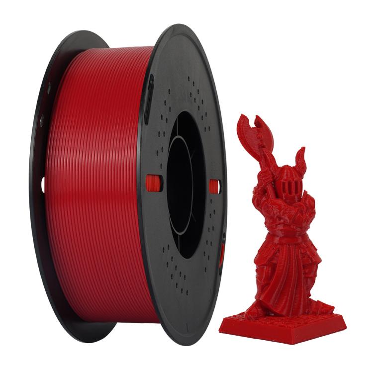 Red PETG filament spool 1.75mm with sample figurine print