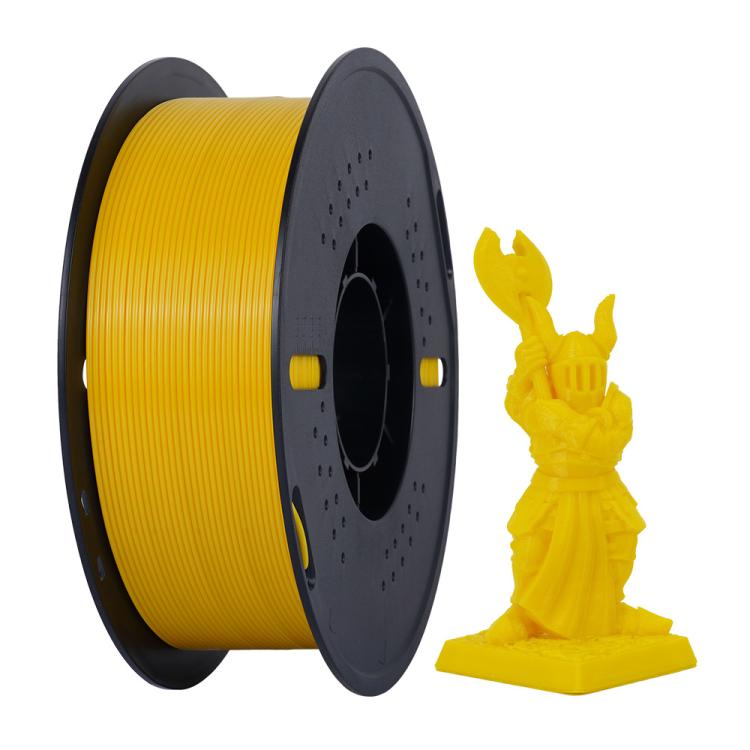 Yellow PETG filament spool 1.75mm with sample figurine print