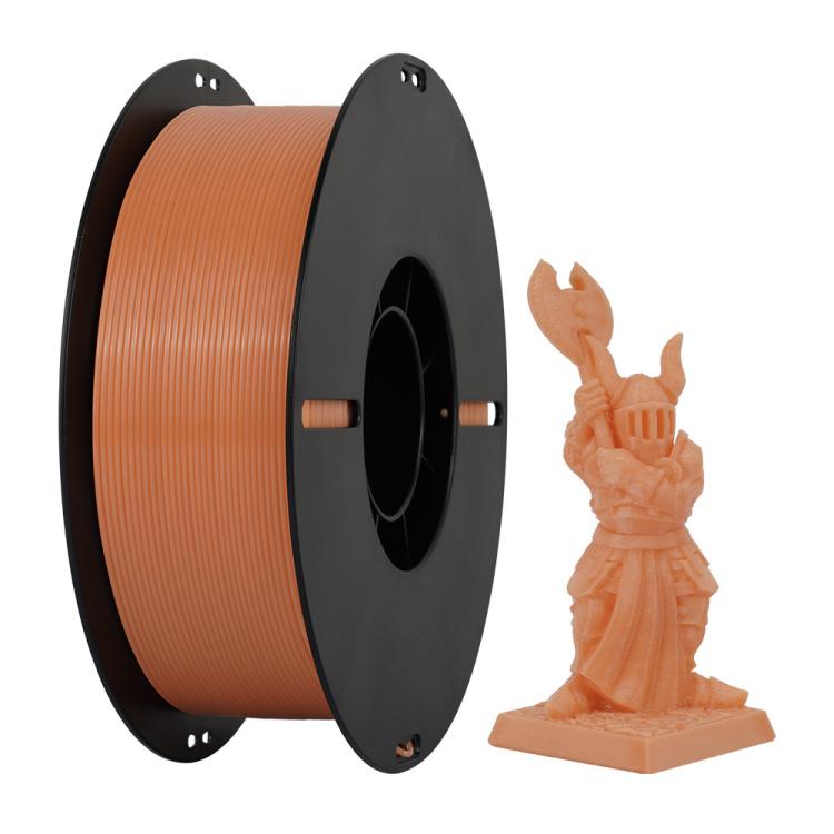Orange PETG filament spool 1.75mm with sample figurine print