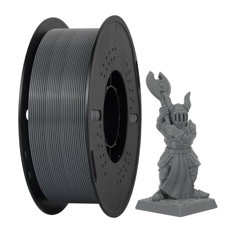 Charcoal gray PETG filament spool 1.75mm with sample figurine print