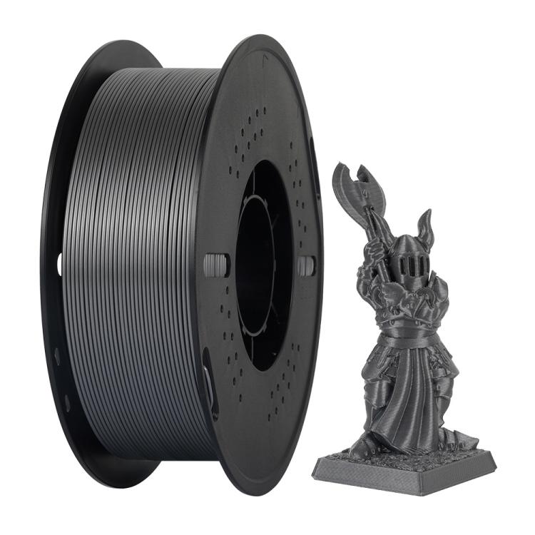 Dark gray PETG filament spool 1.75mm with sample figurine print