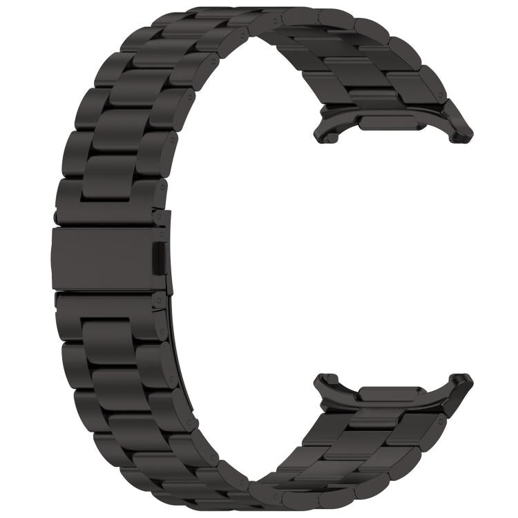 Detached black three-bead metal watch band with open clasp