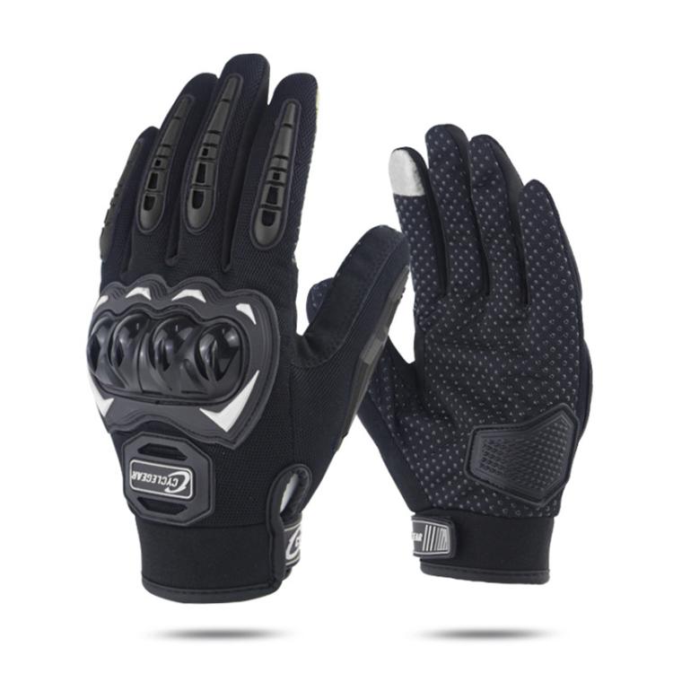 Motorcycle riding anti-slip full-finger gloves, black with textured dotted palm