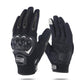 Black full-finger motorcycle riding gloves with textured grip palm and protective knuckle