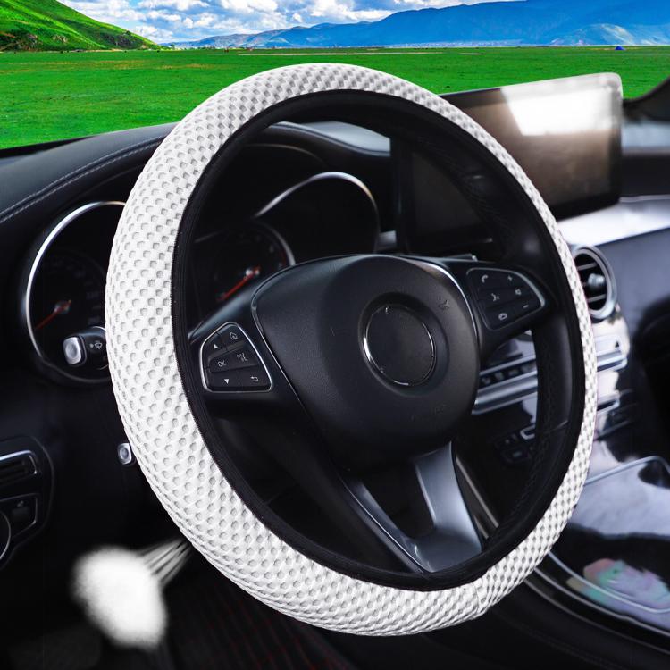 White textured steering wheel cover with elastic anti-slip grip for steering wheels