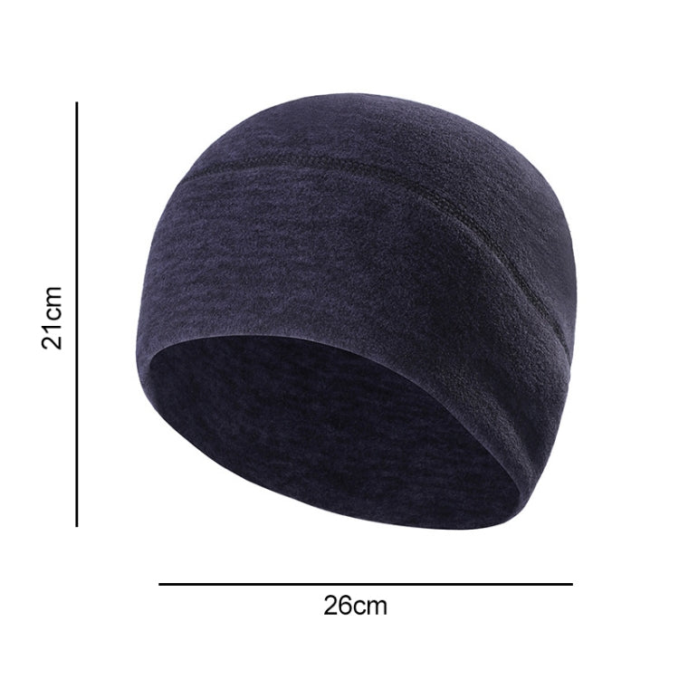 Dark heather fleece beanie hat with wide folded cuff, side view