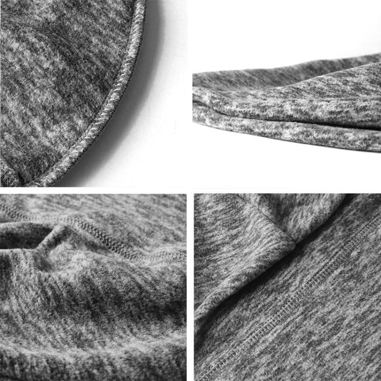 Fleece beanie hat fabric close-up with heather texture and stitched edge