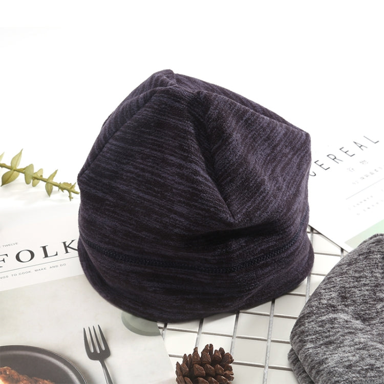 Folded dark heather knit beanie hat with gathered crown detail