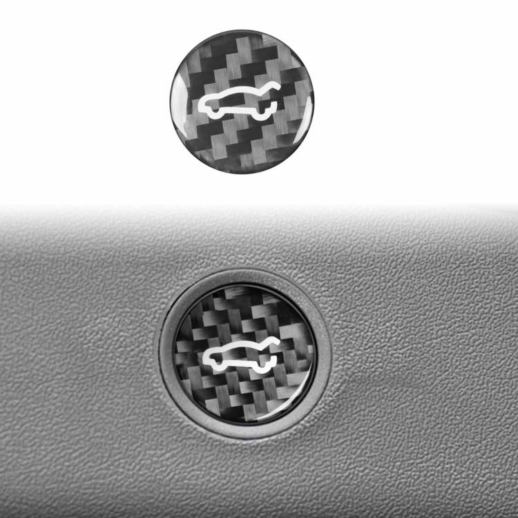 Tesla trunk button carbon-fiber decorative sticker, silver weave with white emblem