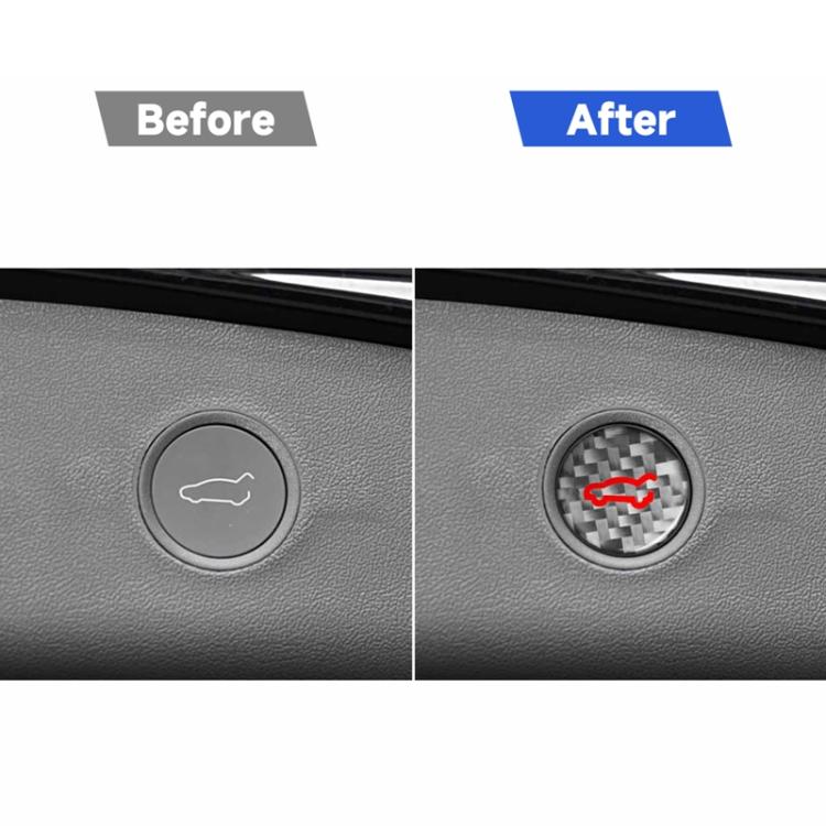 Tesla trunk button decorative sticker, carbon-fiber look with red emblem