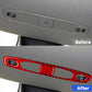 Red carbon-fiber reading light panel cover over car reading light console