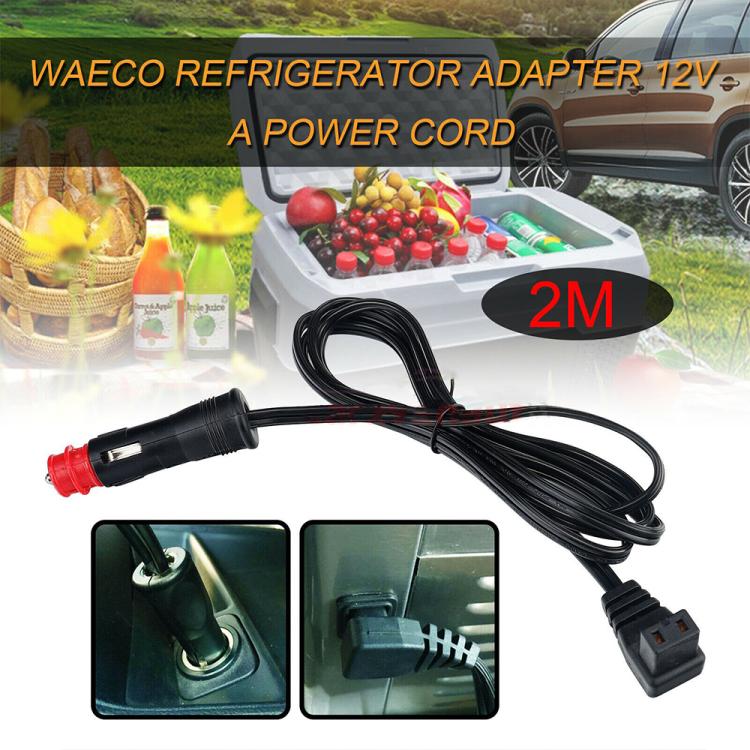 2m car power extension cable with black body, red DC end, and outlet connector