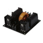 Power driver module PCB with twin black transistor blocks and copper transformer coil