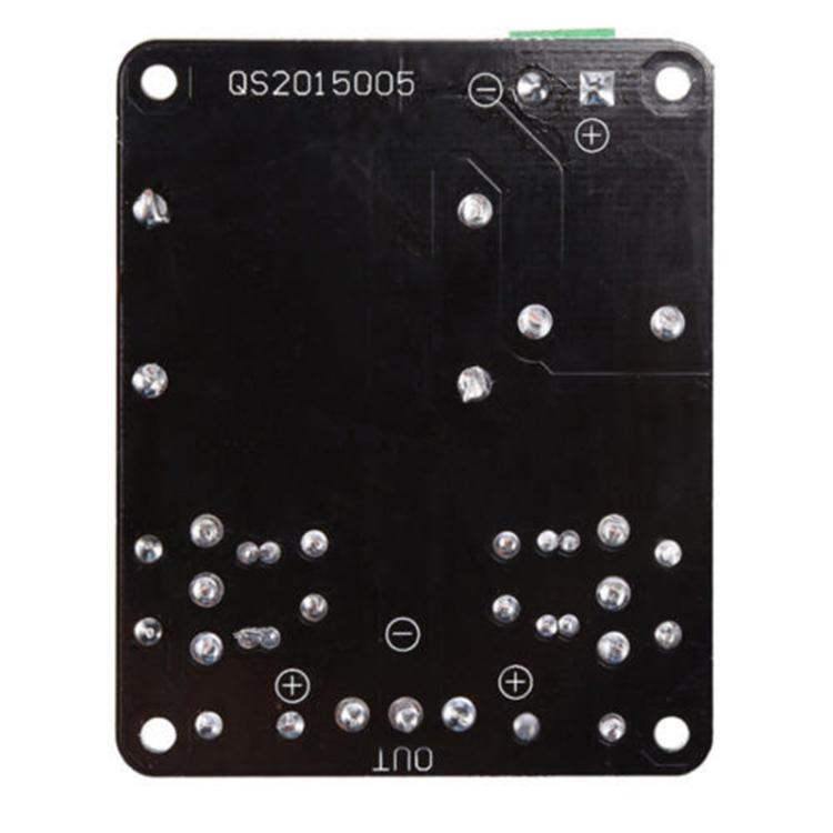 Power driver circuit board back with solder pads, mounting holes, and printed markings