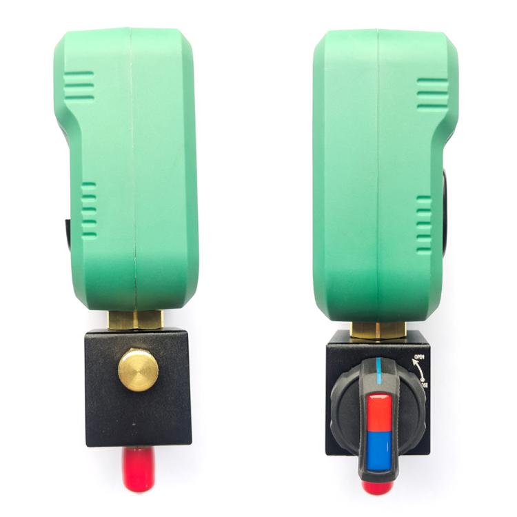 Digital manifold gauge, green housing with side view and red push button