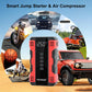 Red-and-black FOXSUR smart jump starter and air compressor with digital display