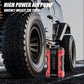 FOXSUR portable air pump inflating a tire with pressure display and hose