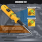 Yellow circuit tester with probe pin and green indicator window for grounding testing