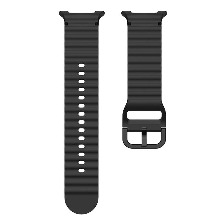 Black wavy-grain silicone watch band with adjustment holes and buckle