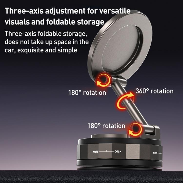 Black vacuum phone holder with articulated joints for 360° rotation