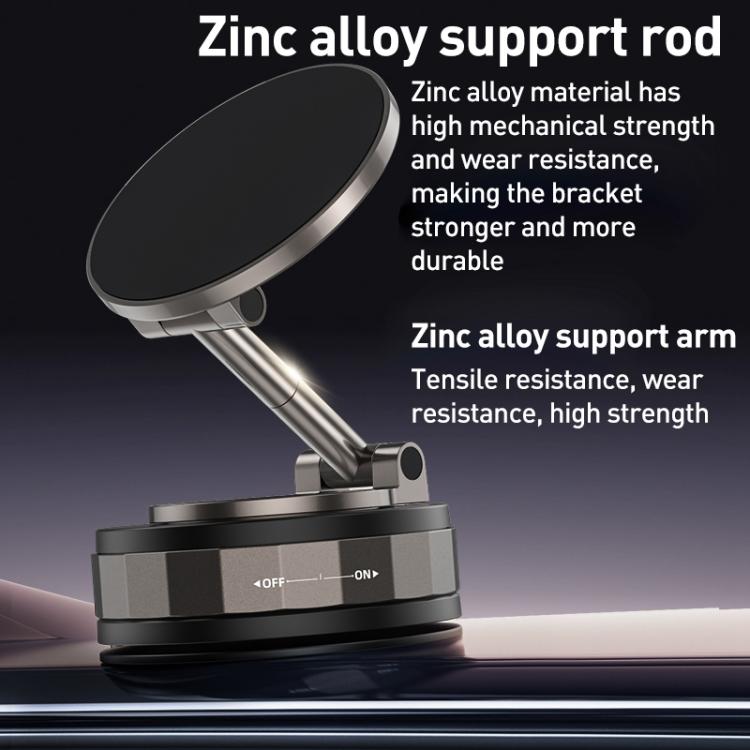 Black vacuum phone holder with zinc alloy arm and multi-segment base