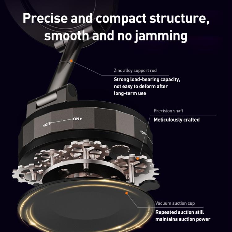 Black compact vacuum phone holder base with internal vacuum cup detail