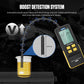 Digital brake fluid tester showing 28% water content on backlit LCD