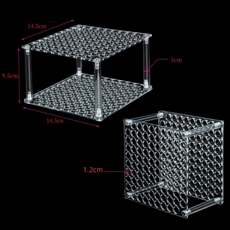 Clear 96-hole acrylic brush/pencil stand with tube grid and size markers