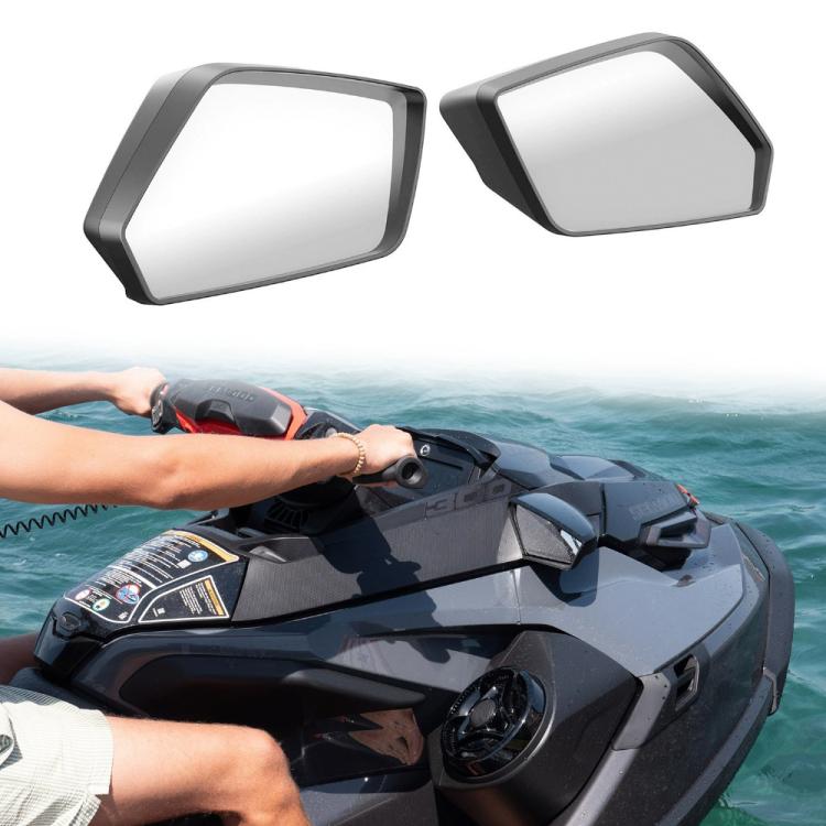 Jet ski rearview mirror set: two black hex mirrors with reflective glass panels