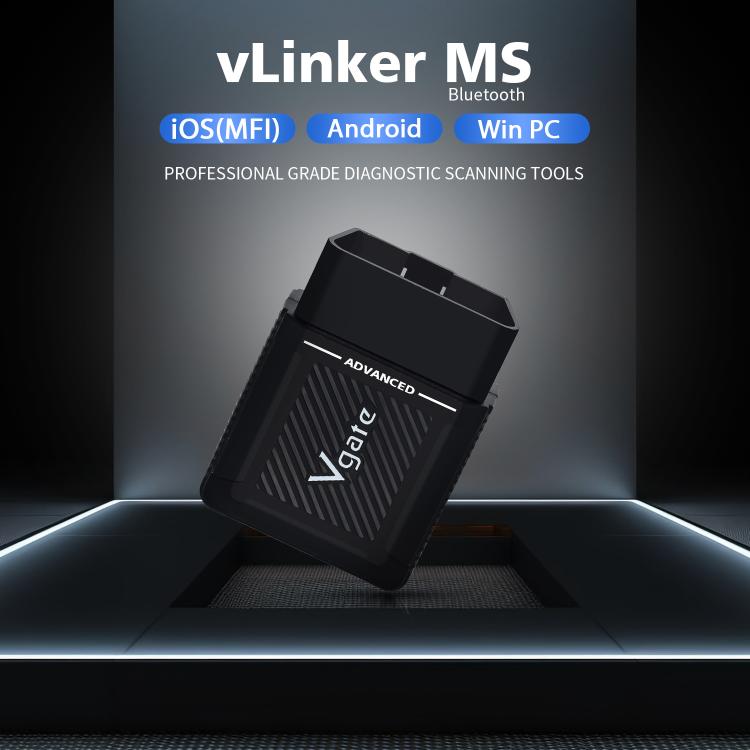 Black Bluetooth OBD2 car scanner angled view on a display stand