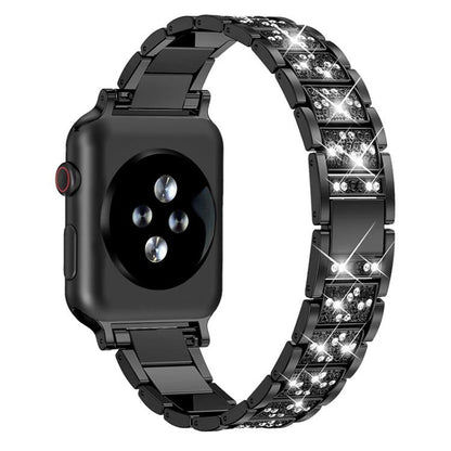Black stainless steel Apple Watch band with decorative crystal-set links