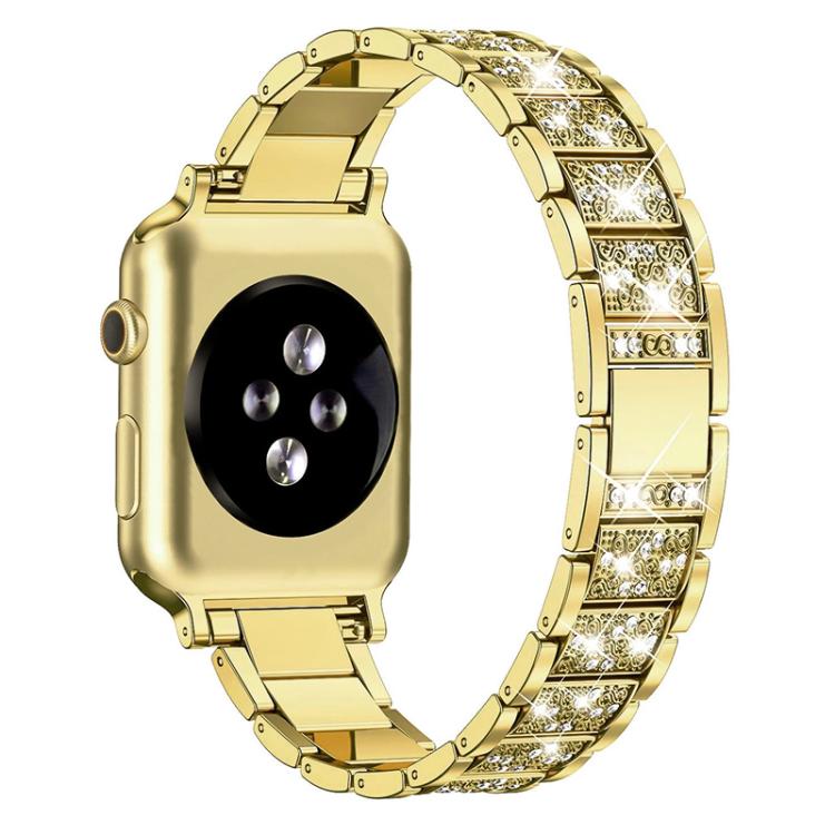 Gold stainless steel Apple Watch band with decorative crystal-set links