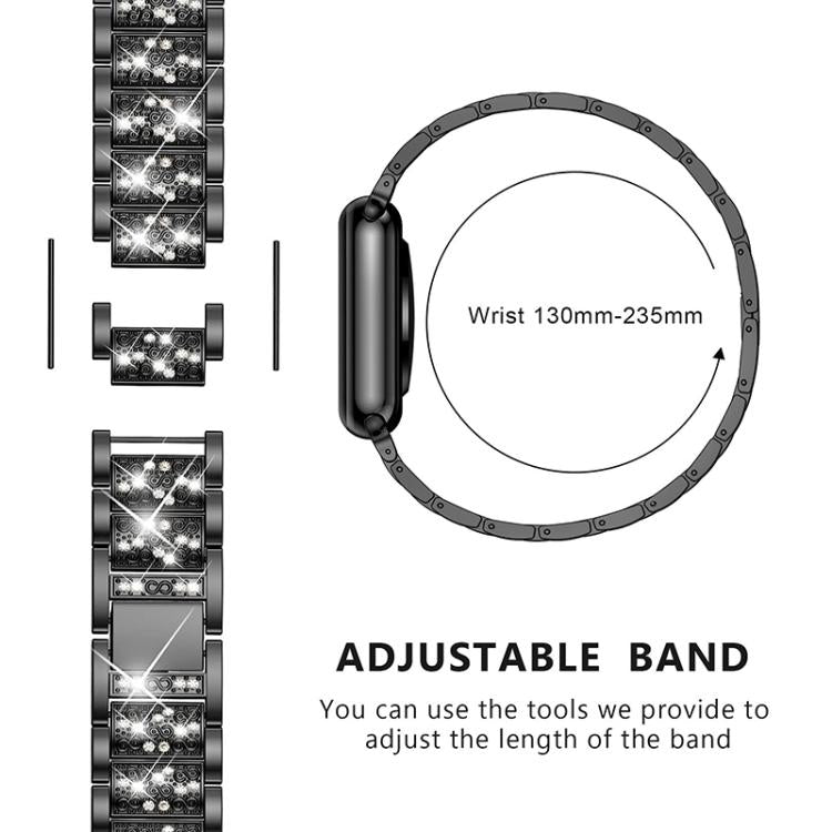 Black adjustable stainless steel watch band with removable links and sizing tools