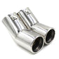 Stainless steel dual exhaust tailpipe end, two polished round tips with brackets