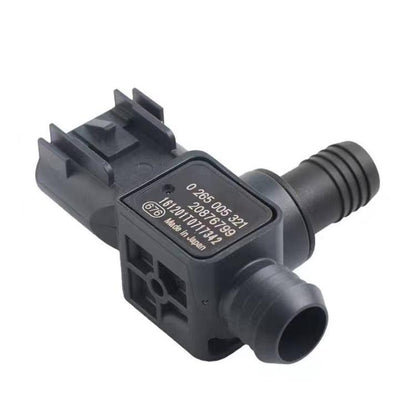 Brake fluid pressure sensor with black plastic connectors and wiring port
