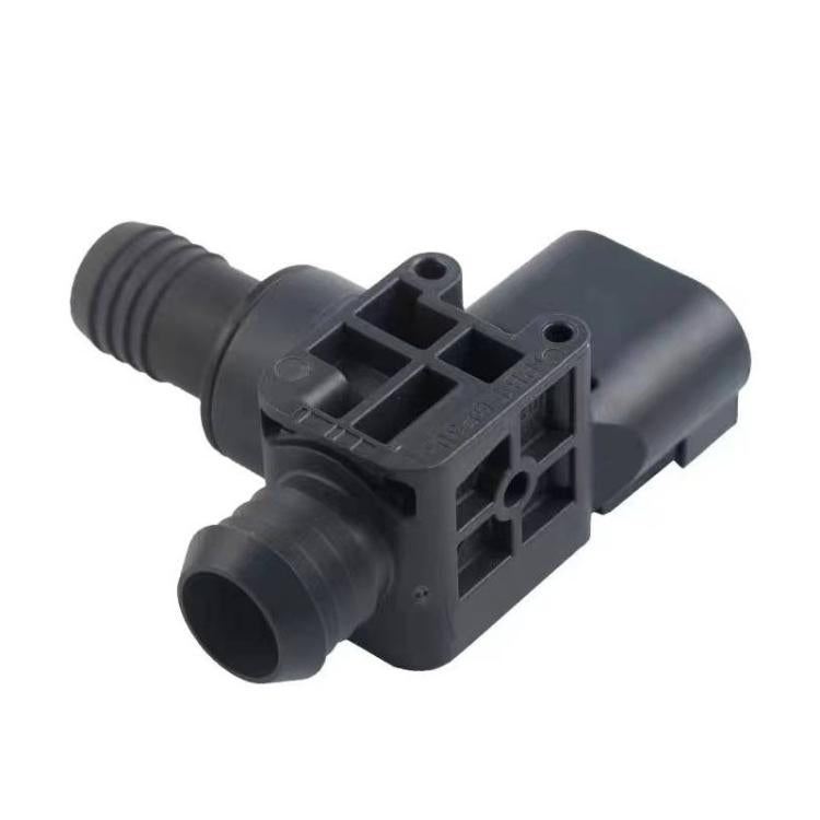 Brake fluid pressure sensor with barbed hose ports and black electrical housing