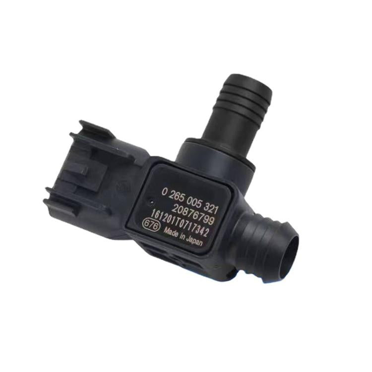 Brake fluid pressure sensor, black plastic body with marked label and hose outlets